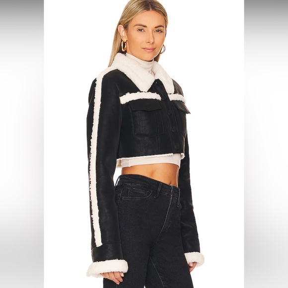 Revolve NBD Dolly Faux Shearling Jacket in Black & Ivory - Picture 2 of 16